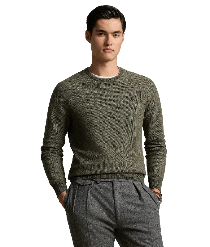 Textured Cotton Crewneck Sweater - Green